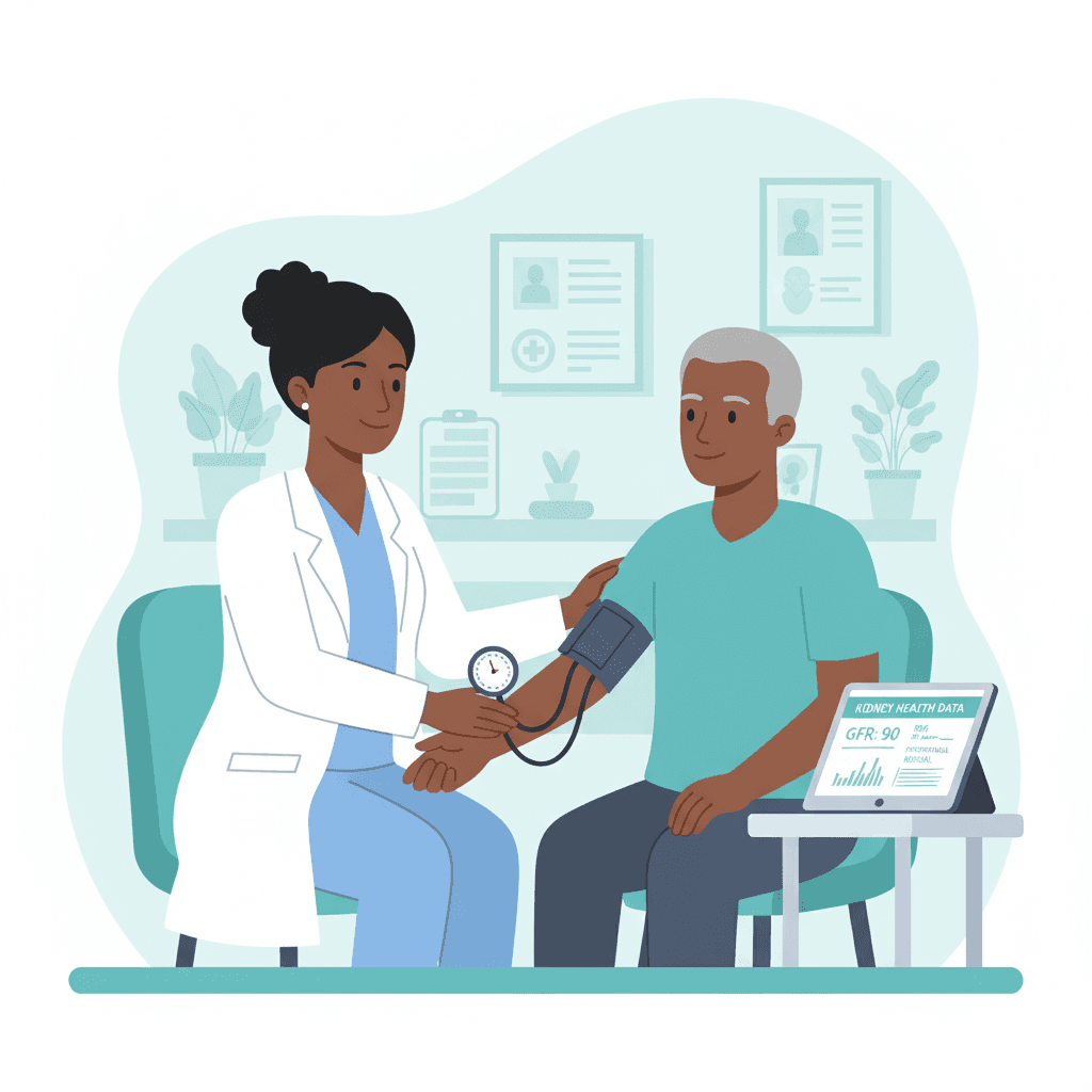 Doctor performing routine kidney health checks